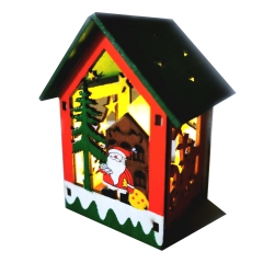 Елочная игрушка декор деревянный цветной домик с Дедом Морозом