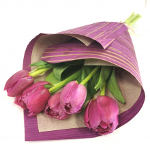 Букет пионовидных фиолетовых тюльпанов 5 шт